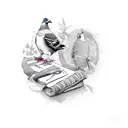 A pidgeon and a magpie with text that reads "purpose is not universal" tattoo design idea