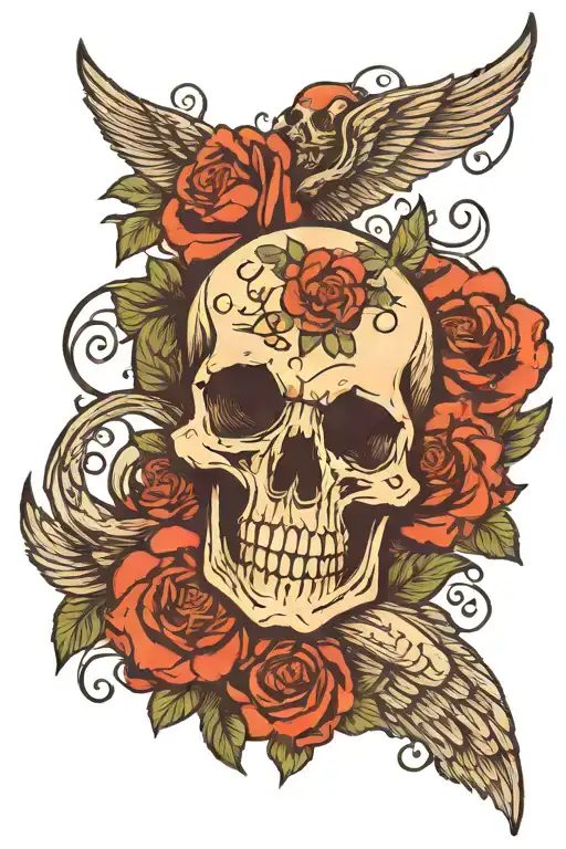skulls and flowers. this too shall pass written. ribs  tattoo design idea