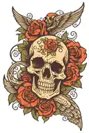 skulls and flowers. this too shall pass written. ribs  tattoo design idea