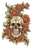 skulls and flowers. this too shall pass written. ribs  tattoo design idea