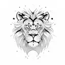 a face with half lion half gladiator and a sword and a cross tattoo design idea