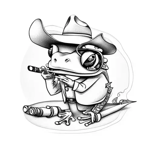 frog dressed as a cowboy smoking a pipe tattoo design idea