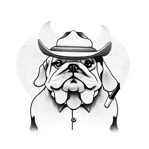 bulldog dressed as a cowboy smoking a pipe tattoo design idea