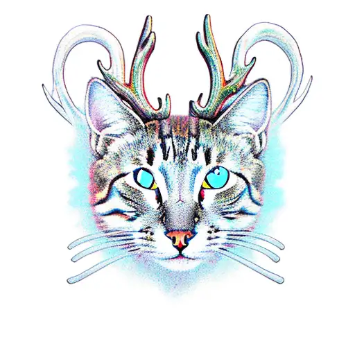 full body cat with two eyes and wings and deer antlers tattoo design idea