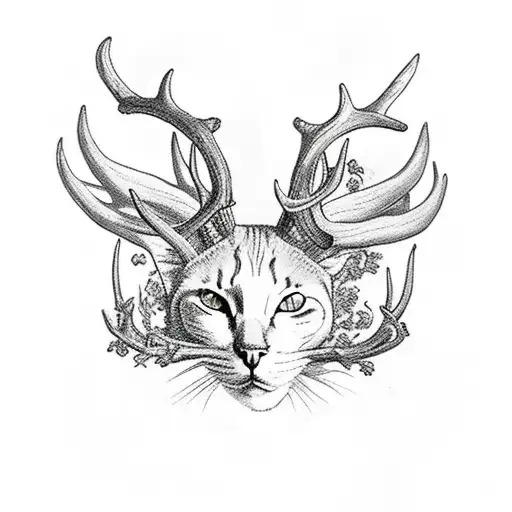 cat with two eyes and wings and deer antlers tattoo design idea