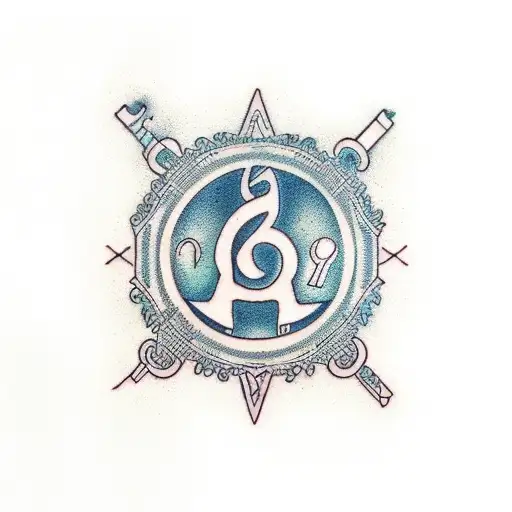 Aum, Leo, Bass Clef and Key in series tattoo design idea