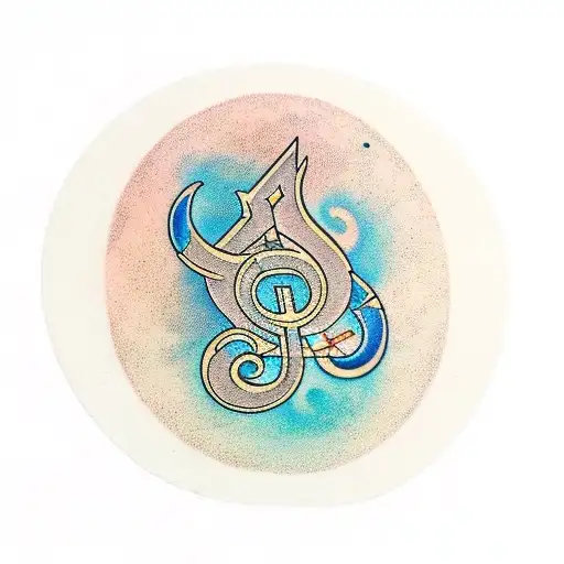 Aum, Leo, Bass Clef and Key connected tattoo design idea