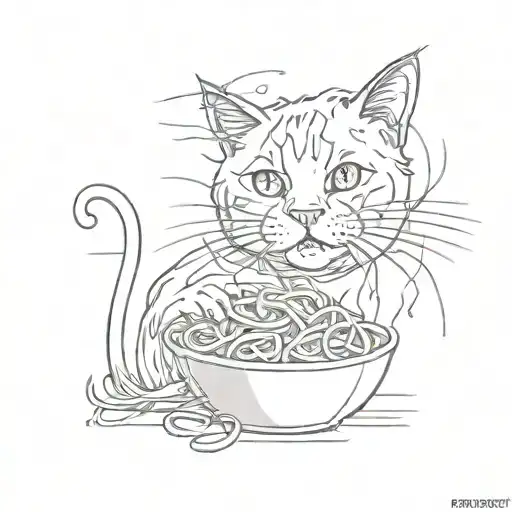 feed the cat spagetti noodle tattoo design idea