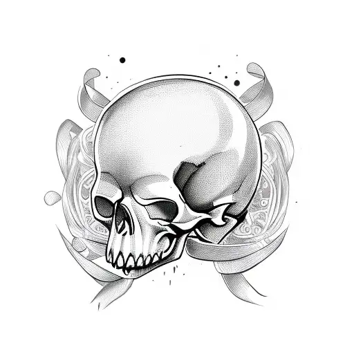 cute feminine cartoon skull with bow tattoo design idea