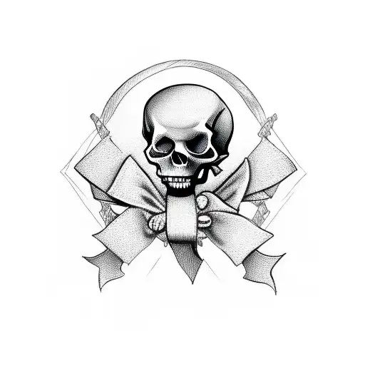 small feminine cartoon skull with bow tattoo design idea