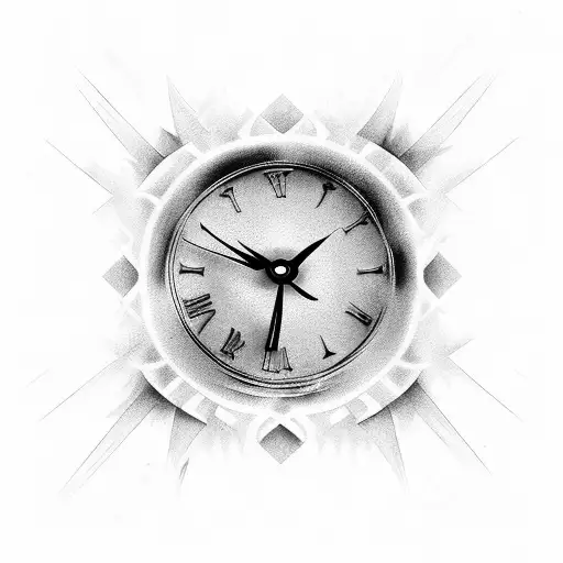 A clock face with a phoenix silhouette as the background tattoo design idea