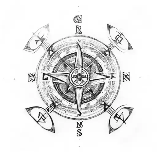 viking compass with the name anders in runes tattoo design idea