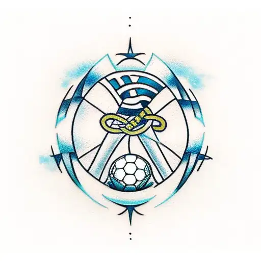 A traditional Greek symbol of strength and a soccer ball intertwined tattoo design idea