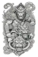 monkey king and foo dog tattoo design idea