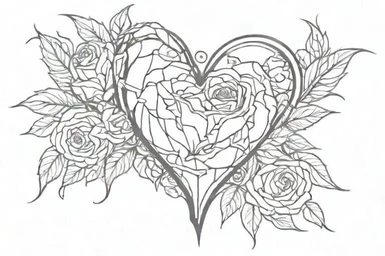 cyber sigilism heart tattoo with rose surrounded tattoo design idea
