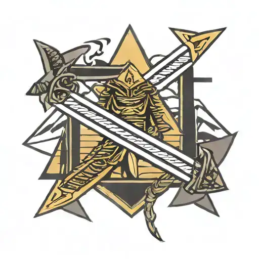 Japanese katana stuck in Egyptian pyramid tattoo design idea