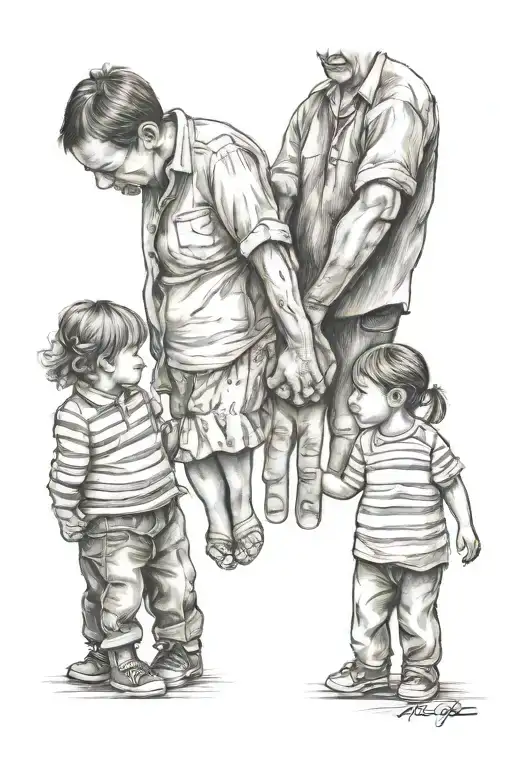 family holding hands tattoo design idea