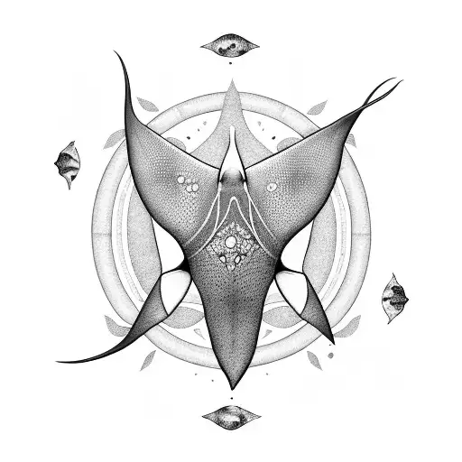 tatto of a Manta Ray, the left is on its back and the rigth side is on its front forming a circle between them tattoo design idea