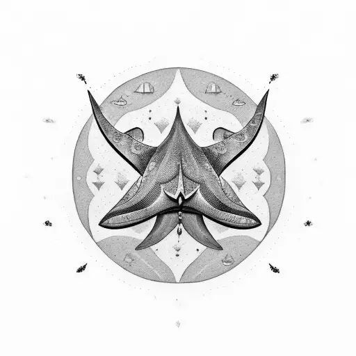 tatto of a giant stingray, the left is on its back and the rigth side is on its front forming a circle between them tattoo design idea