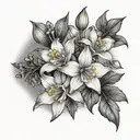 2 Lily of the valleys a daffodil a larkspur a poppy and an aster  tattoo design idea