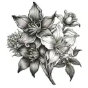 2 Lily of the valleys a daffodil a larkspur a poppy and an aster  tattoo design idea