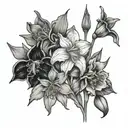 2 Lily of the valleys a daffodil a larkspur a poppy and an aster  tattoo design idea