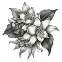 2 Lily of the valleys a daffodil a larkspur a poppy and an aster  tattoo design idea