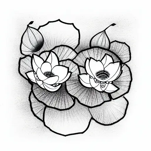 Lotus and cherry tree In a fan tattoo design idea