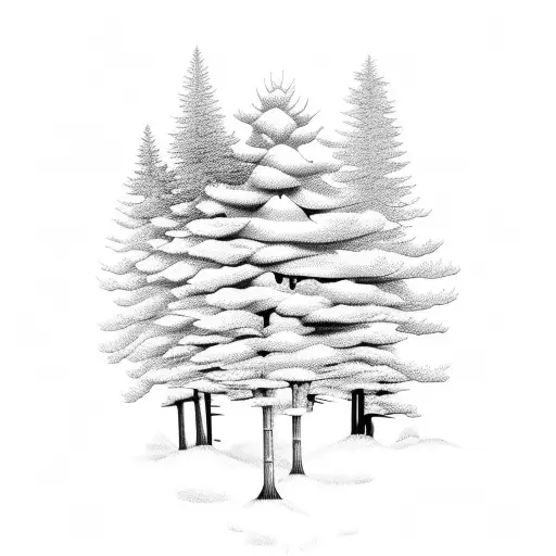 pine trees with heart at the roots tattoo design idea