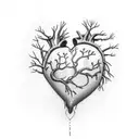 pine tree with roots creating veins on a heart tattoo design idea