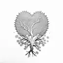 pine tree with roots creating veins on a heart tattoo design idea