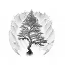 pine tree with roots creating veins on a heart tattoo design idea