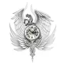 greek arm tatoo with hercules half and clock half colussium and a horse with wings for arm tattoo design idea