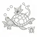 turtle, butterfly and bubbles tattoo design idea