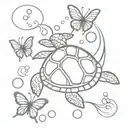 turtle, butterfly and bubbles tattoo design idea