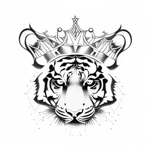 Tiger with a crown on its head tattoo design idea