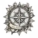 compass rose with anchor and a scroll rolled up with a king's crown seal tattoo design idea