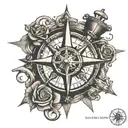 compass rose with anchor and a scroll rolled up with a king's crown seal tattoo design idea