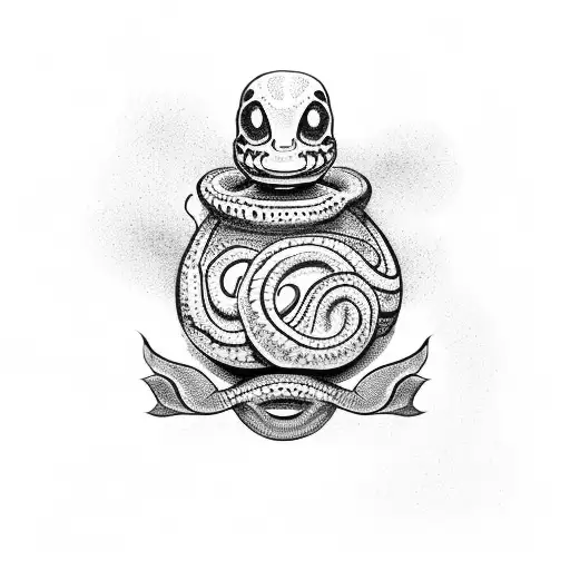 poison bottle, snakes, flowers tattoo design idea