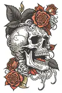 skull and bleeding black rose tattoo design idea