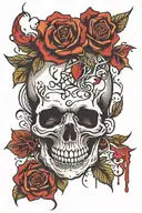 skull and bleeding black rose tattoo design idea