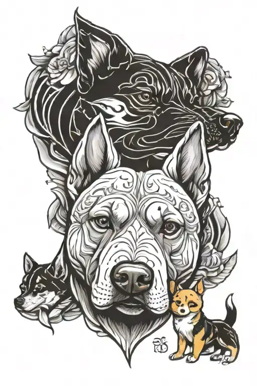 pitbull and Shiba Inu dog tattoo design idea