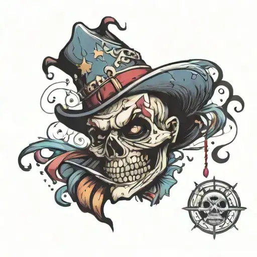 creepy skull clown carnival with broken ride tattoo design idea