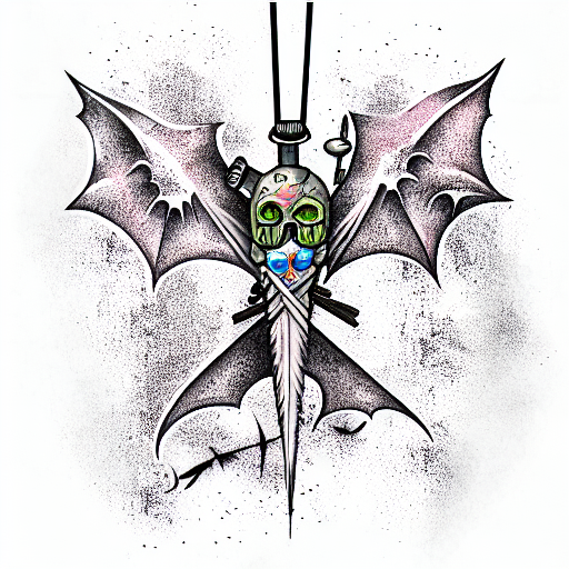 gonzo sword surrounded by bats tattoo design idea