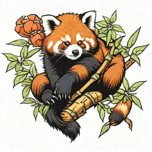 red panda sleeping on a bamboo branch tattoo design idea