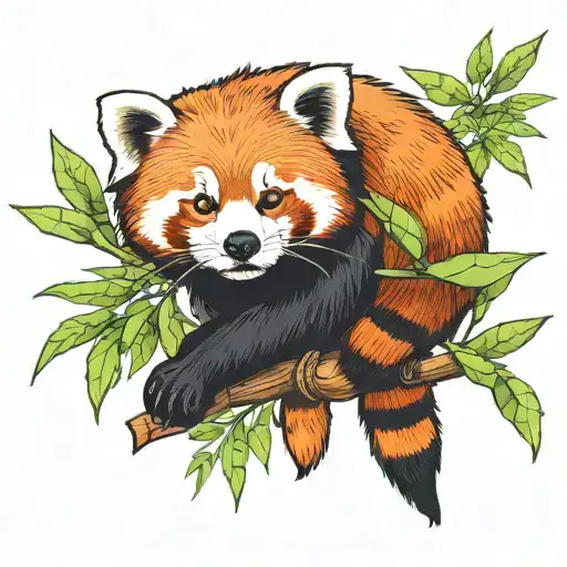 red panda sleeping on a bamboo branch tattoo design idea