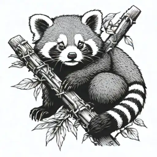 red panda sleeping on a bamboo branch tattoo design idea