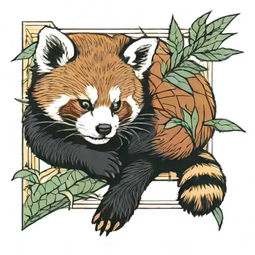 red panda sleeping on a bamboo branch tattoo design idea