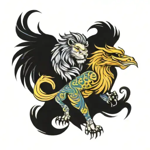 lion and phoenix tattoo design idea