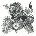 lion and clock tattoo design idea